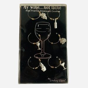 6 Pcs Wine Charms Lindsay Claire My Wine Not Thine Fine Pewter Stemware Charms
